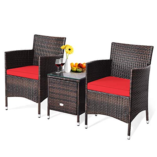 Happygrill 3 Piece Patio Conversation Set Rattan Wicker Furniture Set with Coffee Table Chairs & Thick Cushions Outdoor Bistro Sets for Patio Garden Lawn Backyard Pool