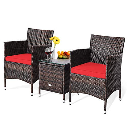 Happygrill 3 Piece Patio Conversation Set Rattan Wicker Furniture Set with Coffee Table Chairs & Thick Cushions Outdoor Bistro Sets for Patio Garden Lawn Backyard Pool