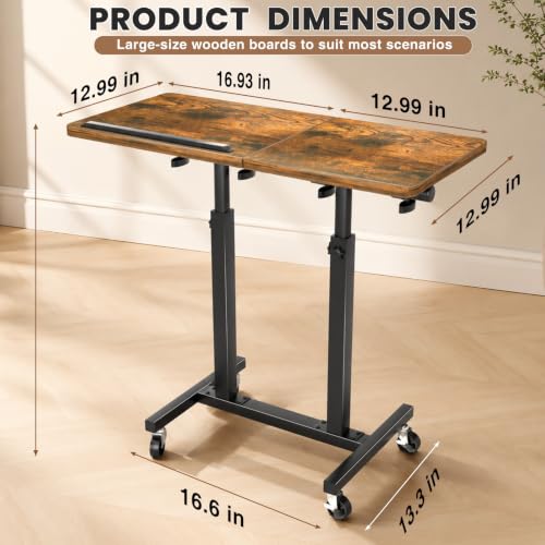 Elowen Rolling Laptop Desk with Wheels, Double-Pole Portable Overbed Table