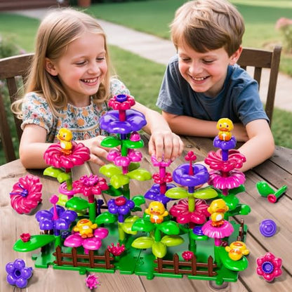 Flower Garden Building Toys for Kids, DIY Stacking Toys with Storage Box