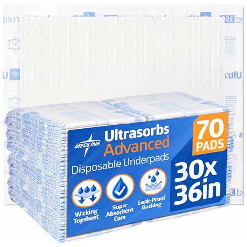 Medline Ultrasorbs Advanced Premium Underpads, 350 lb. Weight Capacity, 30" x 36", 5 per Bag.