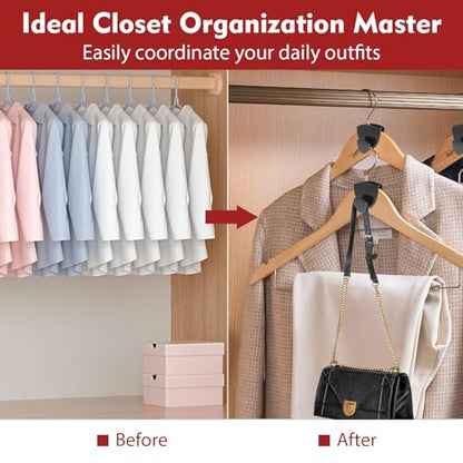 Space Saving Hangers 20Pcs, Upgrade 40Lb(Max) Heavy Duty Hanger Hooks Space Saver for Clothes, Hanger Connector Hooks, Plastic Clothes Hanger for Closet Organizer, Black