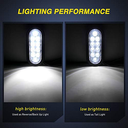 Nilight 6 Inch Oval White Trailer Tail Lights 2PCS 10 LED w/Flush Mount Grommets Plugs IP67 Waterproof Reverse/Back Up Lamp for Truck RV Camper Boat Jeep, White