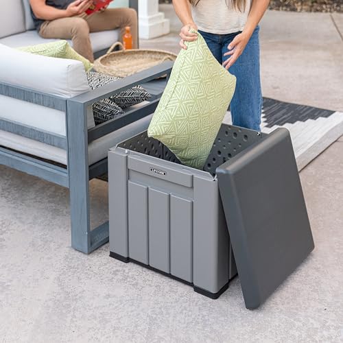 LIFETIME 25 Gallon Outdoor Storage Cube, Deckbox, Brown lid, Storage Box for Gardening Tools, Pool Supplies, Patio Furniture & More