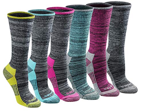 Dickies Women's Dri-tech Moisture Control Crew Socks Multipack, Black Heathered (6 Pairs), X-Large