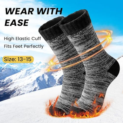 YUVFEHY 5 Pairs Merino Wool Socks for Men Extra Thick for Winter Hiking | Warm Breathable Thermal Crew Work Sock for Cold Weather Size 7-15