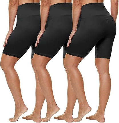 8" Biker Shorts Women - High Waisted Tummy Control Summer Soft Compression Plus Size Shorts for Yoga Workout Gym Athletic Black