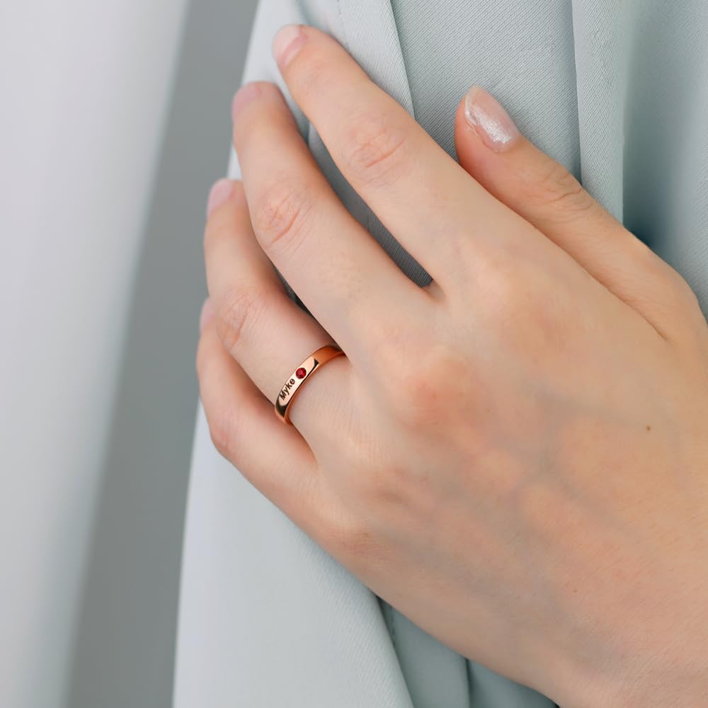 1PCS Custom Name Rings for Friend, Personalized Stacking Ring Engraved Birthstone Dainty Ring for Women Promise Rings for Her (6)