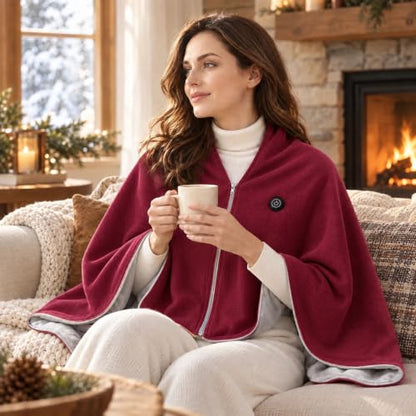 Heated Shawl Wraps for Women USB Wearable Cordless Heated Blanket | Winter Shawl Wraps for Women, Portable USB Heated Blanket Shawl with 3 Heat Settings, Front Zipper, Battery Not Included