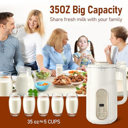Nut Milk Maker, AlfaBot N2 Automatic Almond Milk Machine for Homemade Plant-Based Milk, Oat, Soy, Yogurt and Dairy Free Beverages, 35 OZ Soy Milk Maker with Delay Setting and Self Cleaning