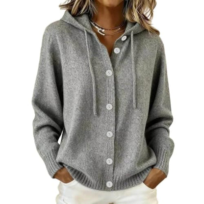 Warm Hooded Sweaters for Women Comfy Soft Button Cardigan Sweater Gray