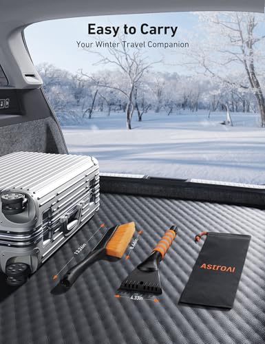AstroAI 27" Snow Brush & Ice Scraper for Car Windshield Snow Remove, 2 Pack | Orange, Durable Heavy Duty Bristles, Scratch-Free, Detachable, Foam Grip, Winter Accessory for Car, SUV, Truck, Storage Bag