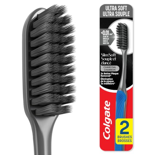 Colgate Slim Soft Charcoal Toothbrush, Ultra Soft, 2 Pack