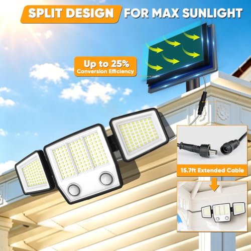 Solar Motion Sensor Light Outdoor IP65 Waterproof with 15.75FT Cable 2Pack