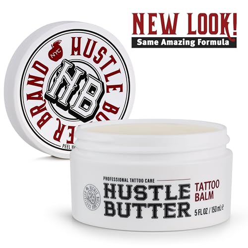 Hustle Butter Tattoo Aftercare 5oz Tattoo Balm, Heals + Protects New Tattoos and Rejuvenates Older Tattoos - 100% Vegan Tattoo Cream No-Petroleum