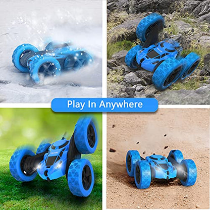 Hamdol Remote Control Car for Kids, Hamdol 360° Rotating RC Stunt Car Double-Sided 4WD Electric Vehicle with LED Lights, 2.4GHz Rechargeable Toy Cars for Boys Girls Age 6 7 8 9 10 11 12, Birthday Gift