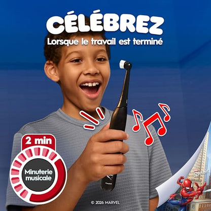 Oral-B iO Kids Rechargeable Electric Powered Toothbrush, Spiderman with 1 Gentle Care Brush Head - Automatic Pressure Sensor to Protect Gums - 3 Cleaning Settings - 2 Min Music Timer - 28 Day Battery Life
