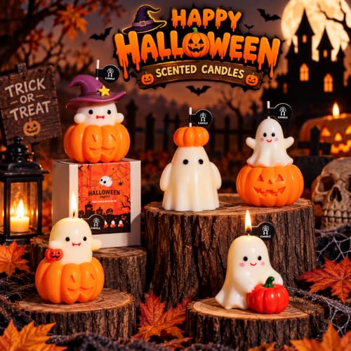 Halloween Candles, Pumpkin Skull Finger Ghost Candle Set, Halloween Decor!