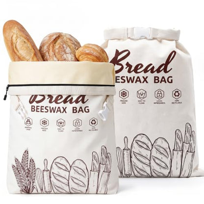 2 Pack Reusable Beeswax Bread Bags for Sourdough & Homemade Bread