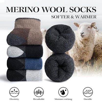 SIMIYA 5 Pairs Merino Wool Socks Hiking Warm Thermal Thick Sock Size 7-15 | Winter Outdoor Essential,Moisture-Wicking & Breathable,Cushioned Sole Support,hiking,skiing,work boots daily wear,unisex