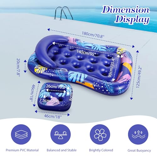 MoKo Inflatable Pool Floats Adult, Water Lounger Raft with Cup Holders