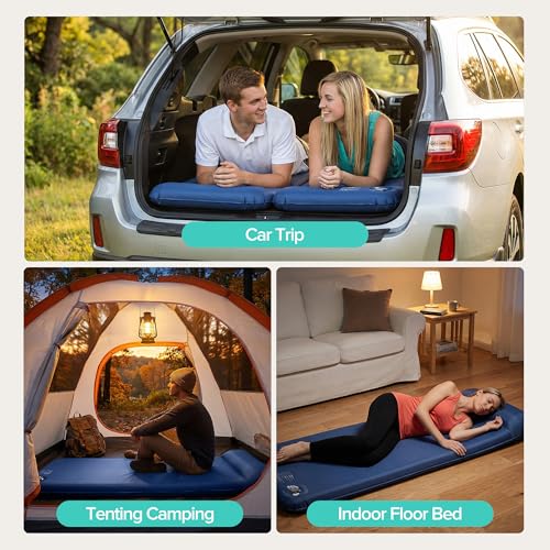 Andola Self Inflating Sleeping Pad, 3" Thick Foam Camping Mat with Built-in Pillow, Insulated Sleeping Pad for All-Season, Foldable Sleeping Mat for Camping, Tent, Car, Outdoor Use, Blue