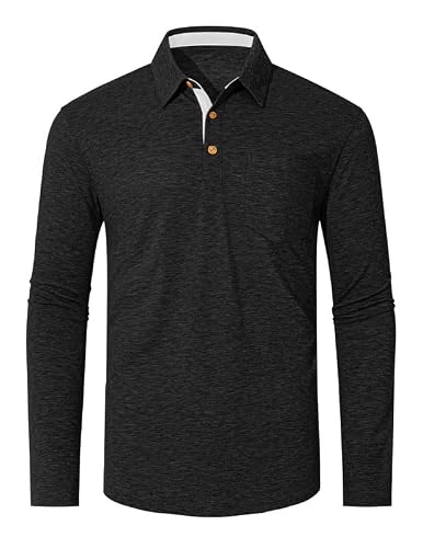 TARAINYA Men's Polo Shirts Cotton Long Sleeve Casual Golf Tees with Pocket