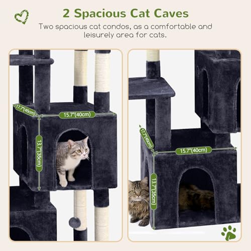 Globlazer Cat Tower for Indoor Cats, 61inch Heavy Duty Cat Trees for Large Adult Big Cats Maine Coon Cat Tree Tower with Scratching Post, Extra Large Top Perch, Cat Condos, F61, Dark Grey