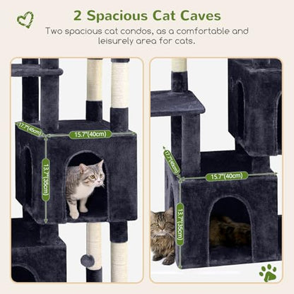 Globlazer Cat Tower for Indoor Cats, 61inch Heavy Duty Cat Trees for Large Adult Big Cats Maine Coon Cat Tree Tower with Scratching Post, Extra Large Top Perch, Cat Condos, F61, Dark Grey