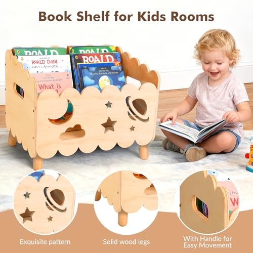 Kids Bookshelf, Montessori Toddler Bookshelf for Kids 2 Adjustable Dividers | Nursery Shelves, Baby Book Shelf for Kids Rooms,Playroom,Classroom,Bedroom Bookcase Storage Organizer,Lightweight Portable