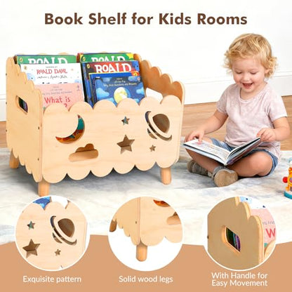 Kids Bookshelf, Montessori Toddler Bookshelf for Kids 2 Adjustable Dividers | Nursery Shelves, Baby Book Shelf for Kids Rooms,Playroom,Classroom,Bedroom Bookcase Storage Organizer,Lightweight Portable
