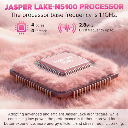 Auusda Lightweight Portable Pink Laptop, Win 11 Pro, 4-Core Processor