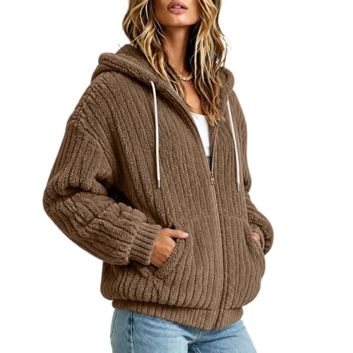 Generic Fleece Zip Up Hoodie for Women Lightweight Sherpa Hooded Jacket