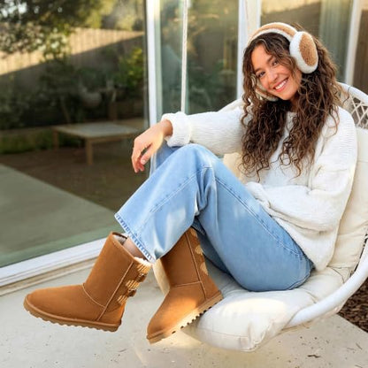 DREAM PAIRS Women's Genuine Suede Winter Snow Boots,Chesnut,7