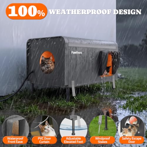 Pawtners 26'' XL Heated Outdoor Cat House for Outside Feral Cats Winter | All Metal Frame Insulated Weatherproof Cat Shelter with Heated Pad, Elevated Feet & Escape Door, Warm Kitty Stray Cat House