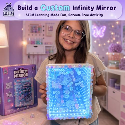 DIY Infinity Mirror Kit - Girls Crafts 8-12 Years Old DIY Kit with Lights & Custom Letters - Birthday Gift for Girls Ages 6 7 8 9 10 11 12, Educational STEM Toys for Kids, STEM Toys for 5+