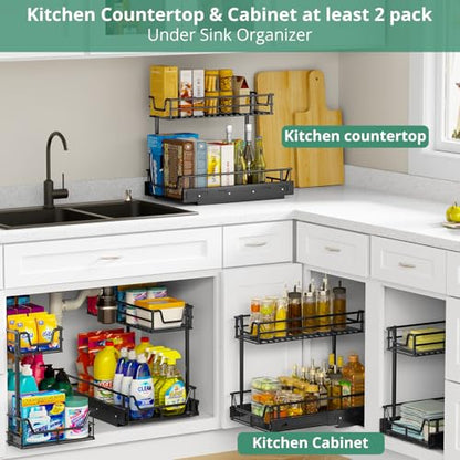 2-Pack Under Sink Organizer Value Set, 54kg Total Load - Easy-Glide Steel Pull-Out Drawers & Slide-Out Storage for Kitchen & Bathroom Cabinets, Fits Height≥48cm & Depth≥46cm 2X Storage Solution Black