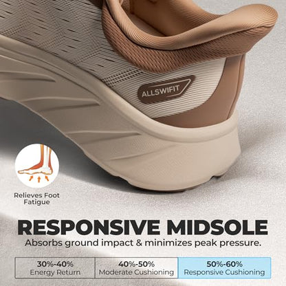 ALLSWIFIT Women's Slip On Stability Running Walking Shoe,Beige/Khaki,8