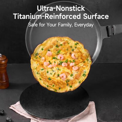 JEETEE Titanium Crepe Pan with Detachable Handle, 9.5" Nonstick Pancake Pan