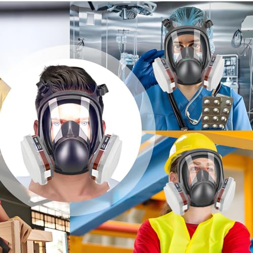 15 in 1 Reusable Half Face Mask, with Filters, Anti-Fog Glasses, Adjustable Headstraps for Anti-Fog, Dust-Proof
