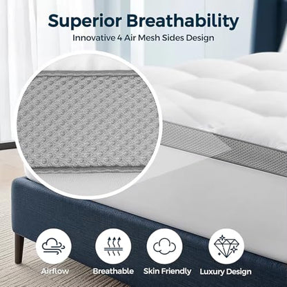 LovingLeashes Mattress Topper,Extra Thick 1000 GSM Pillow Top Mattress Pad for Back Pain Relief,Soft Breathable Mattress Cover for Fluffy Shredded Memory Foam Filled (Queen, 60"x80")