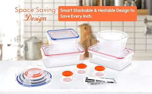 RockBerry 40 PCS Food Storage Containers with Lids Airtight | Plastic Container for Kitchen Organization-Microwave Dishwasher,Freezer Safe 100% Leak Proof (20 Stackable Boxes-20 Lids)