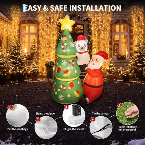 WildVenture 6ft Christmas Decoration Inflatable -Santa Helps Bear Climb