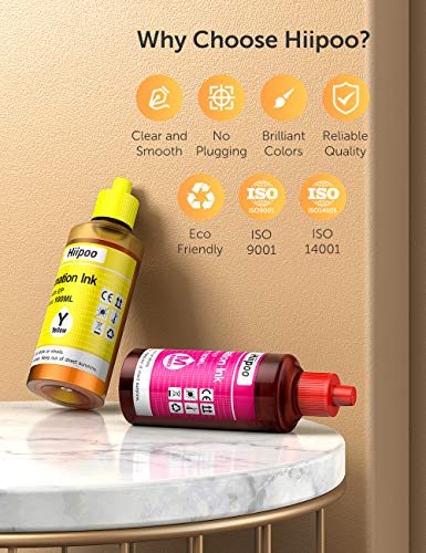 Hiipoo Sublimation Ink Refilled Bottles Work with WF7710 ET2760 ET2720 ET2803 ET2800 C88+ XP-4105 Inkjet Printer Heat Press Transfer on Mugs Plates T-Shirts Pillows Phone Case（B/C/M/Y）…