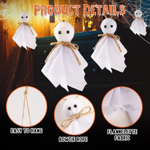 8 Pcs Halloween Ghost Hanging Ornaments- 4 Inch Hanging Ghosts Rustic Farmhouse White Cloth Ghosts Hanging Decoration for Haunted House Party Yard Tree Decor