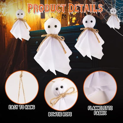 8 Pcs Halloween Ghost Hanging Ornaments- 4 Inch Hanging Ghosts Rustic Farmhouse White Cloth Ghosts Hanging Decoration for Haunted House Party Yard Tree Decor