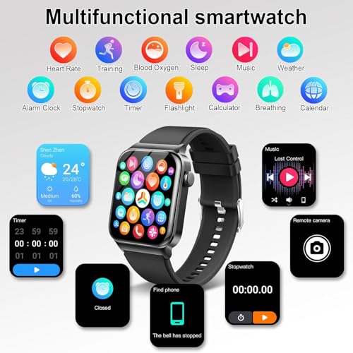 Smart Watch for Men Women,1.91" HD Touch Screen Fitness Watch with Heart Rate/Sleep/SpO2 Monitor, Smartwatch Pedometer 100+ Sports Modes, IP68 Waterproof Sport Watch for Android iOS,Black