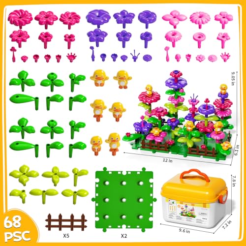 Flower Garden Building Toys for Kids, DIY Stacking Toys with Storage Box