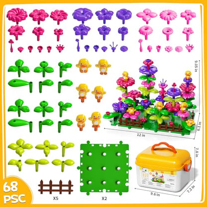 Flower Garden Building Toys for Kids, DIY Stacking Toys with Storage Box