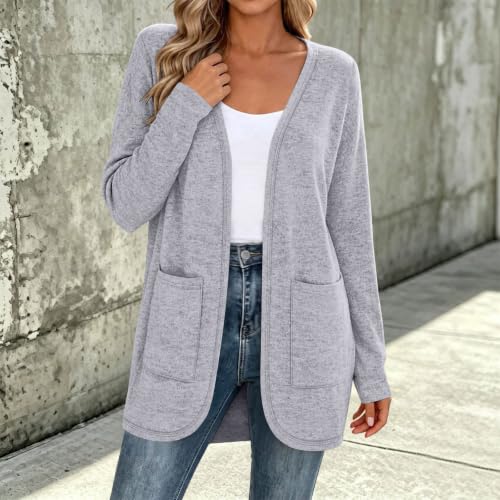 Cotton Cardigans for Women Womens Lightweight Sweater Long Cardigan Sweaters for Women Open Front Sweater Casual Office Outerwear Loose Fit Teacher Lightweight Knit Coat Gray,XL